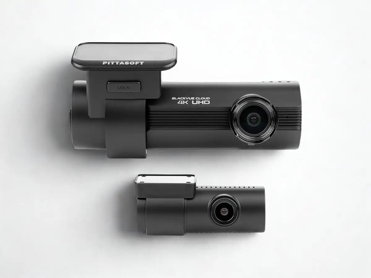 BlackVue DR970X-2CH Plus front and rear dash cam on white background – premium 4K dual channel dash cam 2025