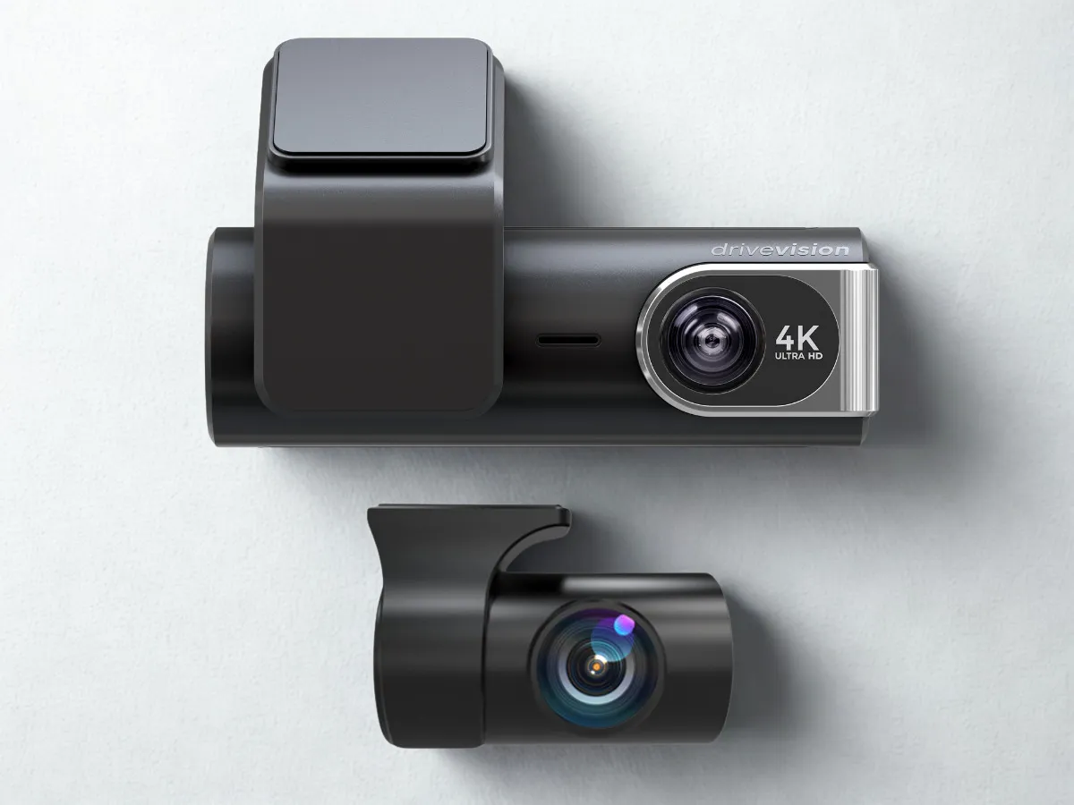 DriveVision 4K Dash Cam with front and 2K rear camera on white background – Australia’s top dash cam for 2026