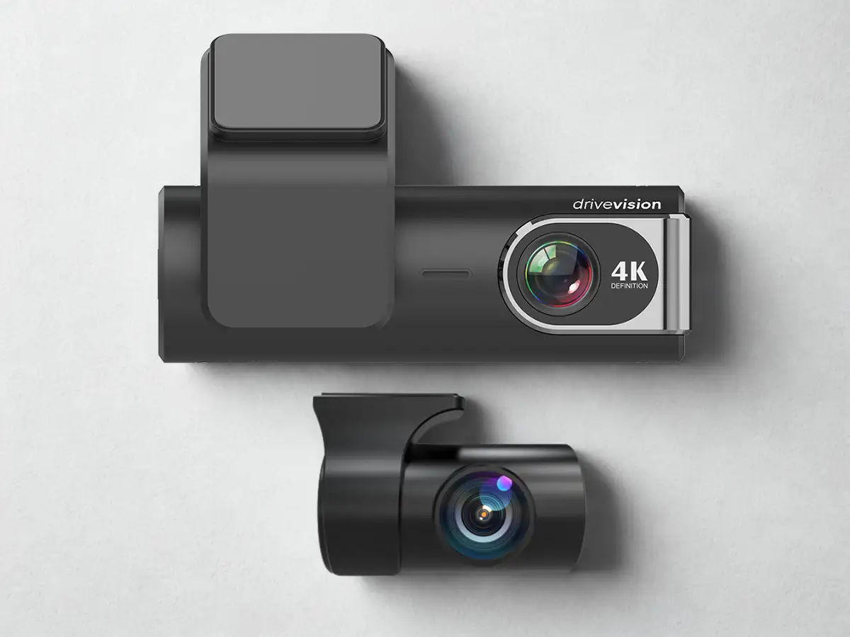 DriveVision 4K Dash Cam with front and 2K rear camera on white background – Australia’s top dash cam for 2025