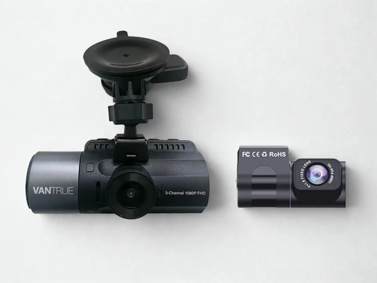 Vantrue N4 3-channel dash cam front, rear and cabin on white background – triple channel dash cam 2025